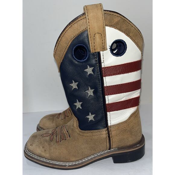 Cody James Boys' Leather USA Flag Western Boots - Broad Square Toe Size 13D - Picture 2 of 8